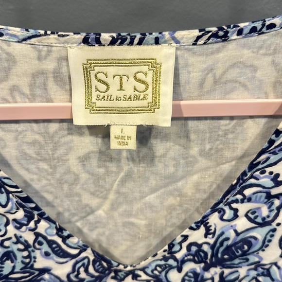 SAIL TO SABLE  MEDALLION PRINT SHORT SLEEVE V-NECK DRESS 100% COTTON LINED L - Picture 3 of 6